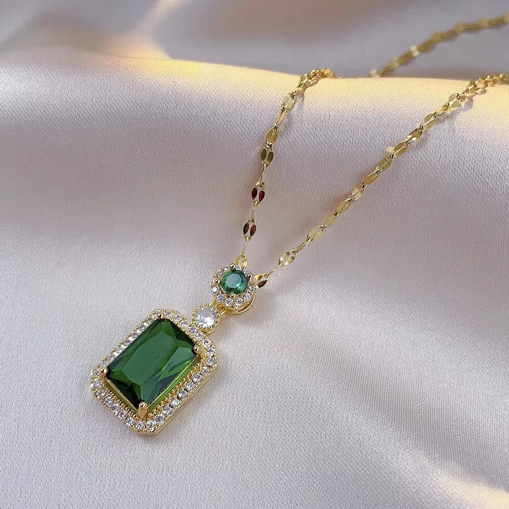 Classic Women's Three Piece Jewelry Set Statement: Jadeite Ring, Fashion Green Zircon Ring, Earrings, Necklace, Wedding Jewelry Good Vibrations