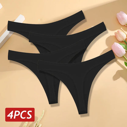 4PCS/Set Women Cotton Panties Seamless Low Rise Thongs V-Waist Solid Color Breathable Underwear Female Soft Lingerie Intimates Good Vibrations