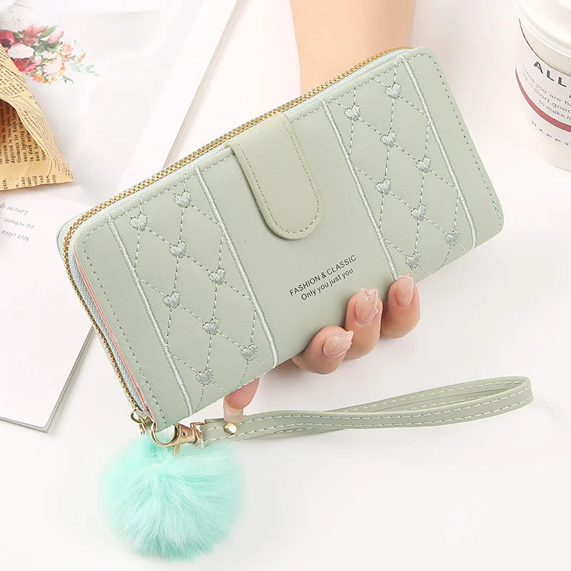 Women Long Wallet Pu Leather Card Holder Large Capacity Hasp Zipper Coin Purse Multi Card Organizer Cell Phone Wristlet Handbag Good Vibrations