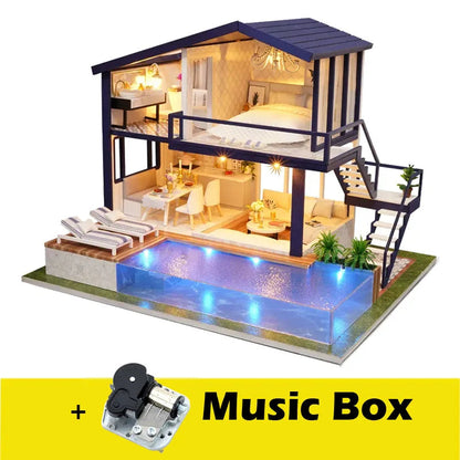 DIY Doll House Miniature Dollhouse With Furnitures Wooden House Miniaturas Toys For Children New Year Christmas Gift A Good Vibrations