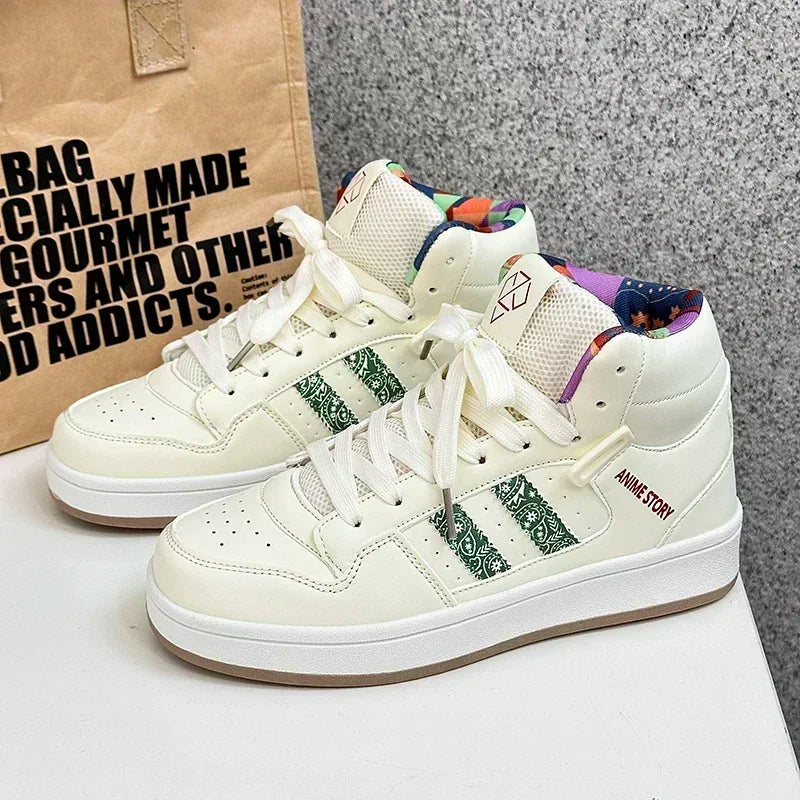 High Top National Tide Color Matching Strap Classic New Board Shoes Casual Walking Shoes Bread Shoes Small White Shoes Students Good Vibrations