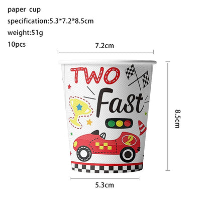 Race Car Party Tableware Plates Napkins Cup Two Fast Birthday Party Supplies Boys Racing Themed Two Years Old Party Decorations Good Vibrations
