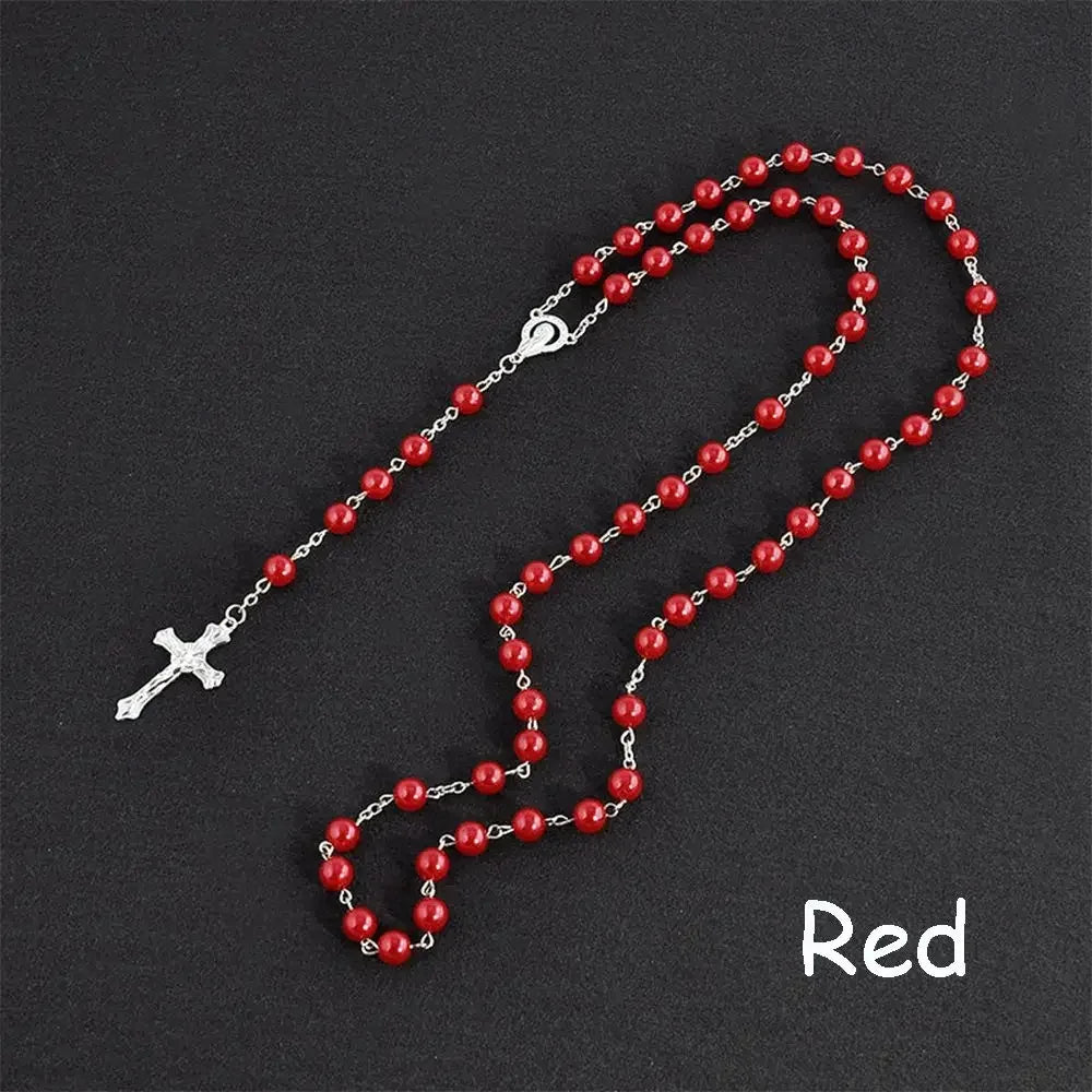 Fashion Vintage Cross Necklace Rosary Beads Chain Jesus Crucifix Virgin Mary Pendant Chain Jewelry Necklace Good Vibrations