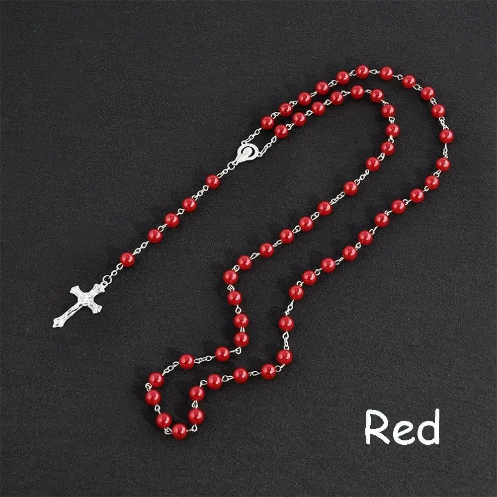 Fashion Vintage Cross Necklace Rosary Beads Chain Jesus Crucifix Virgin Mary Pendant Chain Jewelry Necklace Good Vibrations