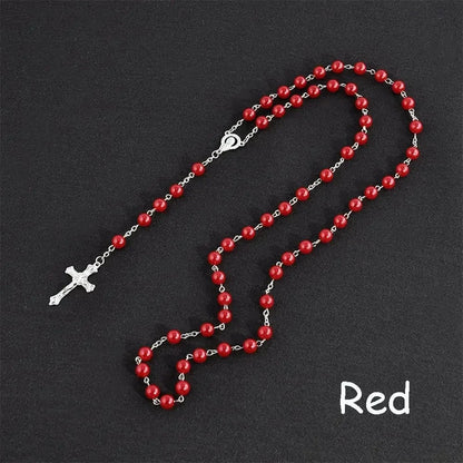 Fashion Vintage Cross Necklace Rosary Beads Chain Jesus Crucifix Virgin Mary Pendant Chain Jewelry Necklace Good Vibrations