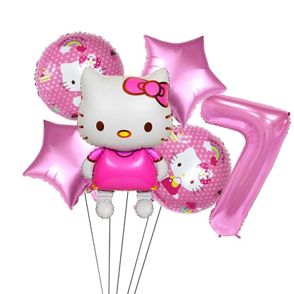 Hello Kitty Theme Girls Birthday Party Disposable Tableware Paper Cup Plate Balloon Kids Favors KT Balloon Party Decor Supplies Good Vibrations