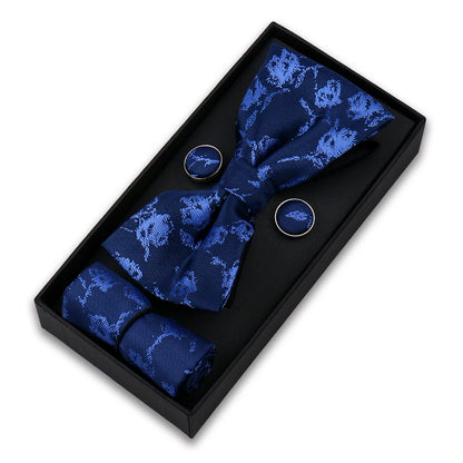 Bowtie For Men Set Gift Box Business Gift Fashion Bow Tie Pocket Square Cufflinks Set Bowtie 3pcs For Wedding Hanky Cravata Neck
