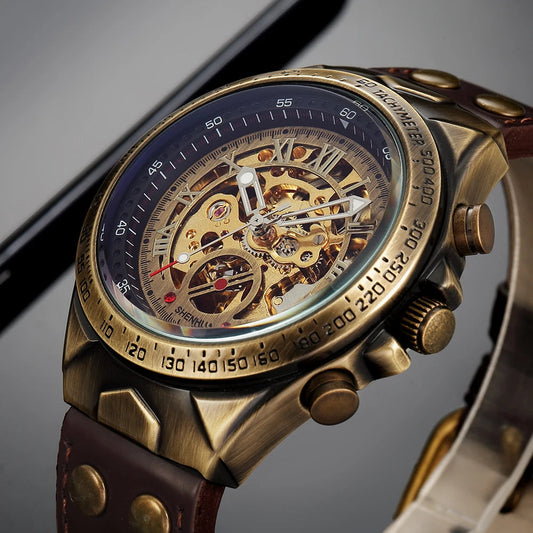 Wrist Watch For Men Waterproof Automatic Mechanical Watch Men's watch Retro montre homme with Genuine Leather relogio masculino Good Vibrations