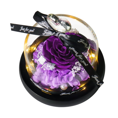 Gifts for Girls Eternal Flowers In Heart Glass Dome with Led Light Forever Preserved Rose Wedding Gift for Mom Women Girlfriend Good Vibrations