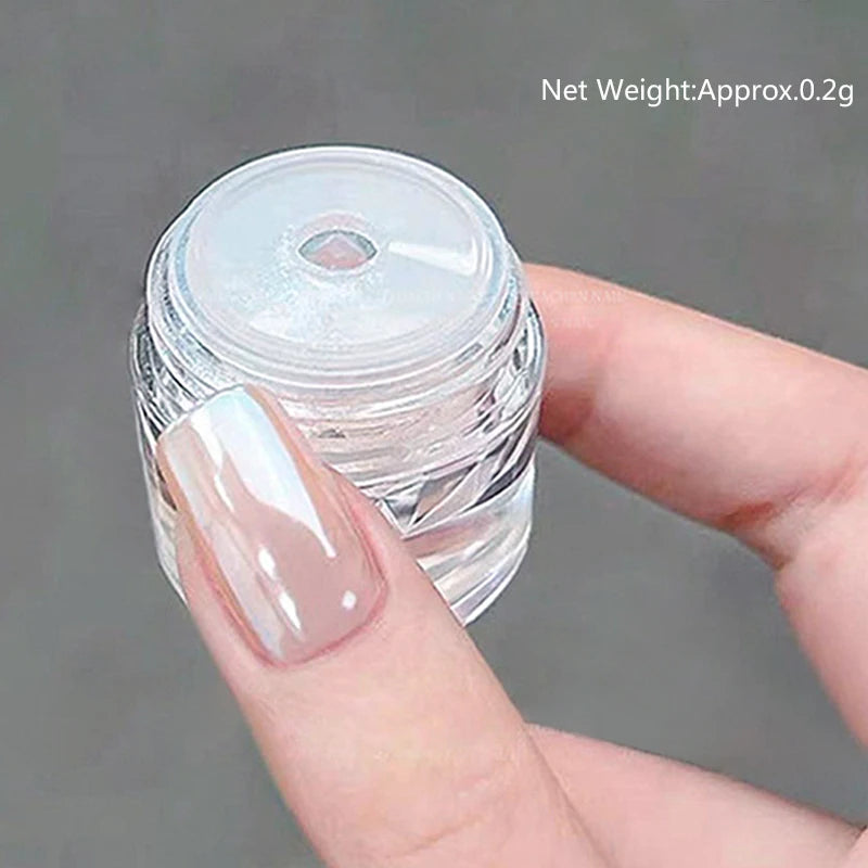 NICOLE DIARY Moonlight Mirror Nail Powder Aurora Silver Glitter Metallic Effect UV Gel Polish Pigment Chrome DIY Nail Decoration Good Vibrations