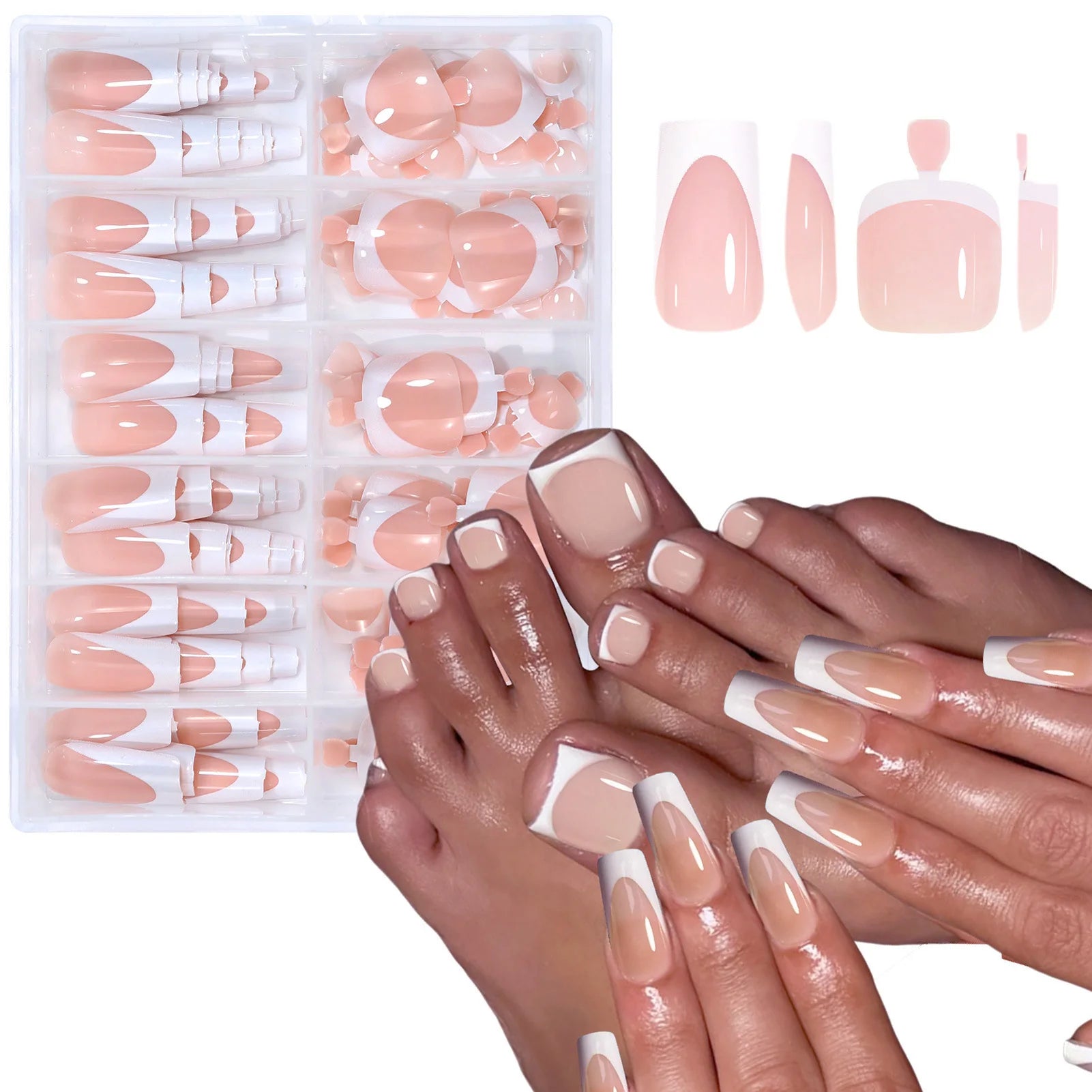 288PCS Nude Pink Fake Nails Colorful French Tips Full Cover Press On Nails for Hands & Feet DIY Manicure False Nails Art Good Vibrations