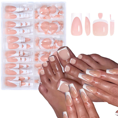 288PCS Nude Pink Fake Nails Colorful French Tips Full Cover Press On Nails for Hands & Feet DIY Manicure False Nails Art Good Vibrations