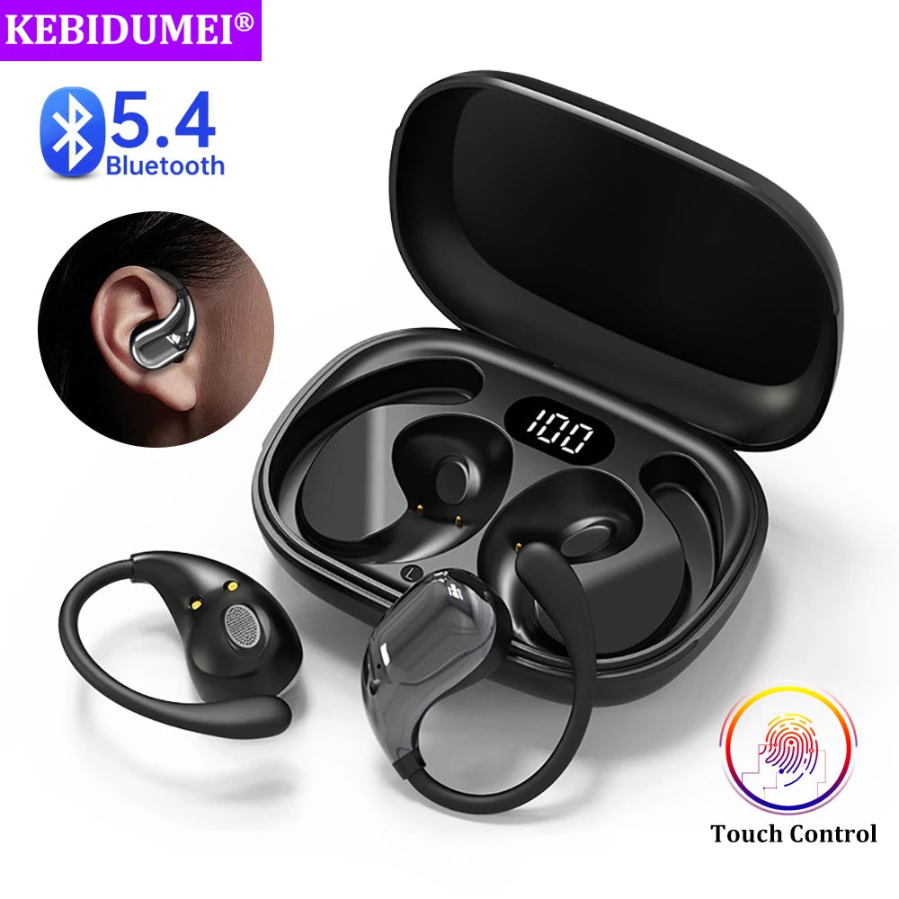 Bluetooth 5.4 Ear Hook Headphones TWS Wireless Earphones HiFi Stereo Waterproof Headsets LED Display Long Standby Touch Earbuds Good Vibrations