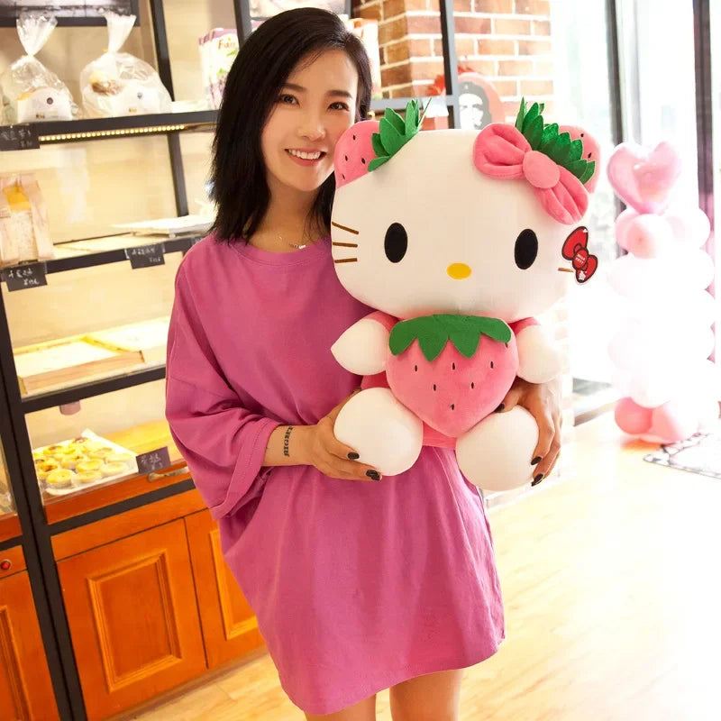 22cm Sanrio KT Cat Plush Toys Kawaii Strawberry KT Cat Plush Doll Home Decor Plushie Toy Girl Birthday Gift Good Vibrations