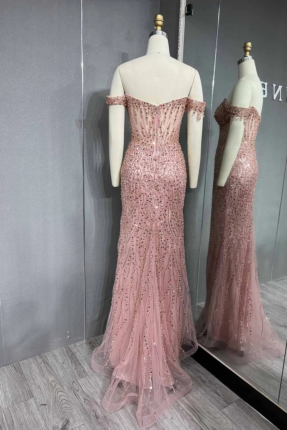 YQLNNE Sexy Black Off Shoulder Slit Prom Dresses Long Mermaid Formal Sequins Gowns Boned Bodice Good Vibrations