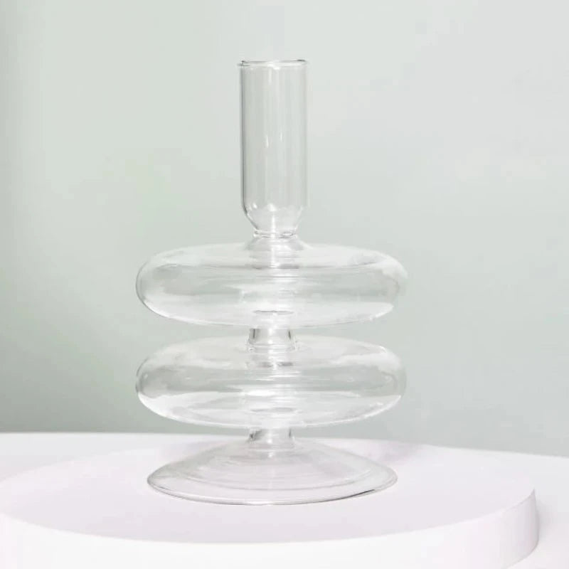Floriddle Taper Candle Holders Glass Candlesticks for Home Wedding Table Decoration Glass Vase Table Bookshelf Candles Stand Good Vibrations