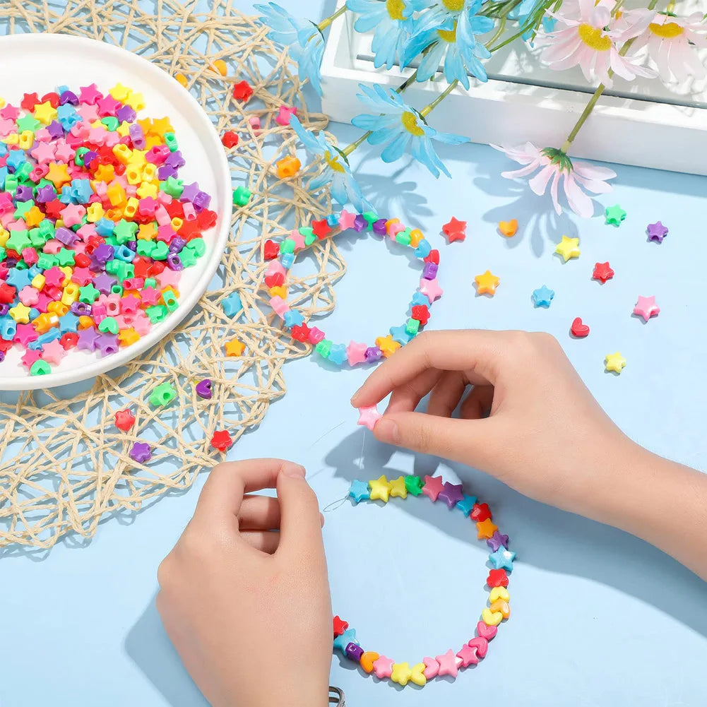 500pcs DIY Handmade Beaded Children's Toy Creative Loose Spacer Beads Crafts Making Bracelet Necklace Jewelry Kit Girl Toy Gift Good Vibrations