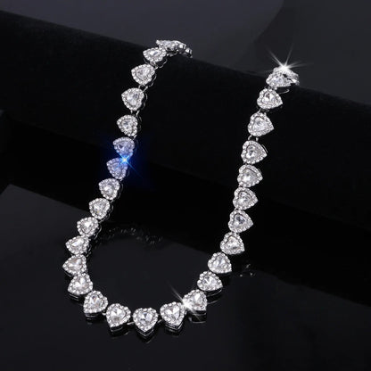 ZAKOL 45CM New Hip Hop Tennis Chain Bracelet Necklace Shiny Heart Rhinestone CZ Fashion Rock Party Jewelry Set Good Vibrations Adult Super Store