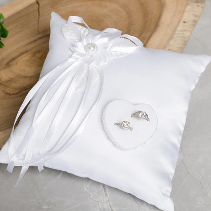 Wedding Ring Pillow Elegant Heart Bowknot Ring Bearer Pillow Portable Wedding Supplies