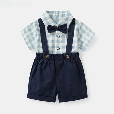 Performance Outfit for Boys Summer Short Sleeve Top Set Suspenders T-Shirt Kids Clothes Baby Gentleman Bow Tie Toddler Two-Piece