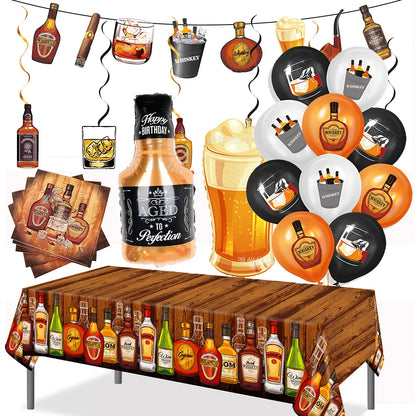 Whiskey Birthday Party Decorations Balloons Hanging Swirls Tablecloth Beers 30th 40th 50th Whiskey Birthdayy Party Decorations Good Vibrations