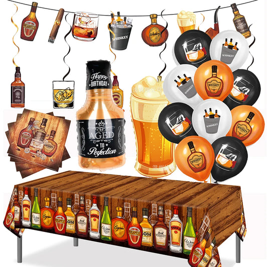 Whiskey Birthday Party Decorations Balloons Hanging Swirls Tablecloth Beers 30th 40th 50th Whiskey Birthdayy Party Decorations Good Vibrations