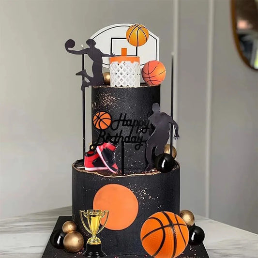 Boy Basketball Cake Decoration Happy Birthday Cake Decoration Passionate Basketball Theme Party Decoration Cupcake TopDecoration Good Vibrations