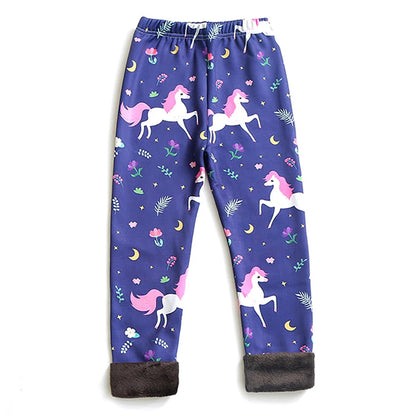 Girls Warm Plush Long Pants for Autumn Spring Cartoon Butterfly Striped Soft Cozy Leggings Fleece-Lined Bottoms Kids Casual Wear Good Vibrations