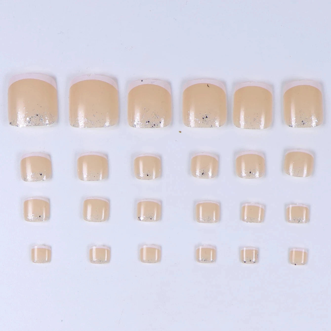 24pcs French Fake Toenails Pink Gradient Full Cover Short Square Toe Nails Foot Nails Tips for Women Girls Good Vibrations