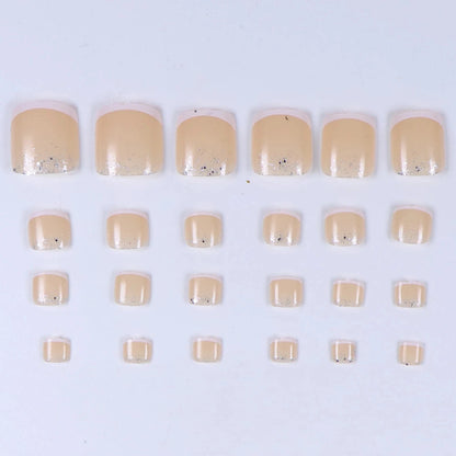 24pcs French Fake Toenails Pink Gradient Full Cover Short Square Toe Nails Foot Nails Tips for Women Girls Good Vibrations