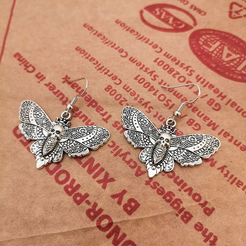 Vintage Fashion Death Moth Dangle Drop Earrings for Women Trendy Halloween Jewelry Christmas Gifts Good Vibrations