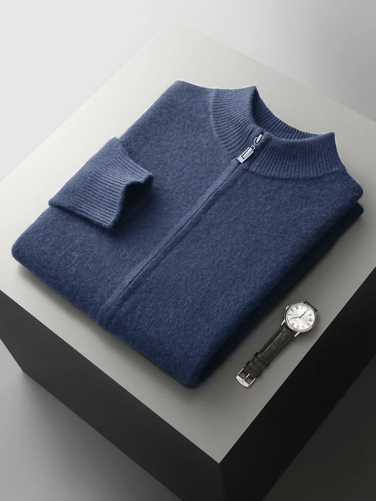 100% Merino Wool Two-piece Suit for Men Autumn Winter Knitting Zipper Cardigan and Slim-fit Pants Warm Thickened Clothing Sets Good Vibrations