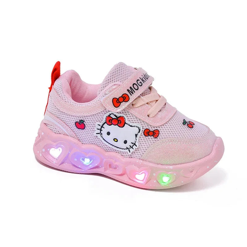 Sanrio LED Kids Shoes for Girls Cute Cartoon Hello Kitty Shoes Summer Girl Kawaii Shoes Soft Bottom Sneakers Casual Shoes Good Vibrations