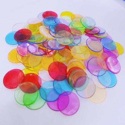 100Pcs/set Bingo Game Plastic Chips, Transparent Chips, Bingo Game Pieces, Accessories, Diameter 19mm, Good Vibrations