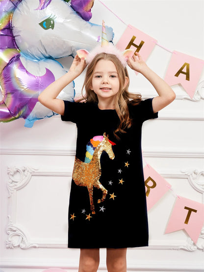 Girls' Summer Dress Children's A-line Cotton Dress Girls' Leisure Children's Unicorn Clothing SH5810 Good Vibrations
