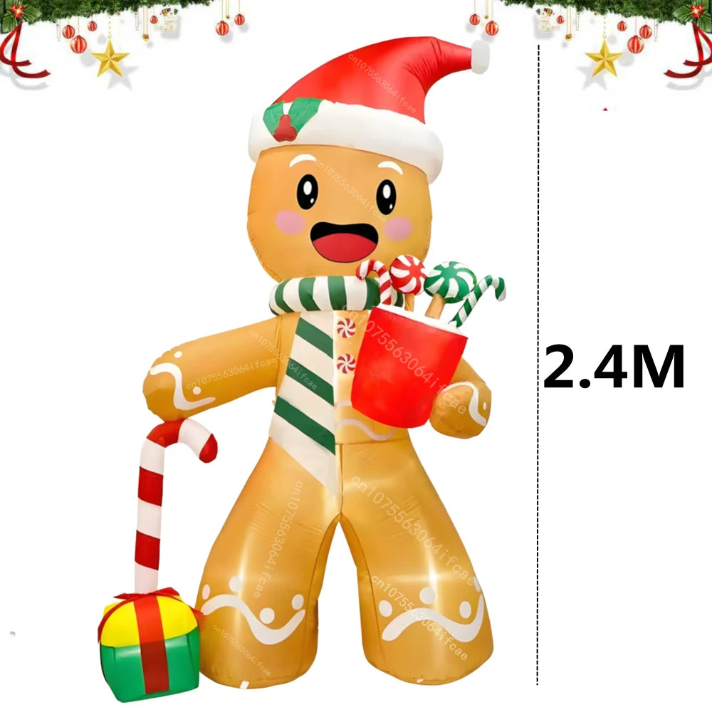 2.4M Christmas Inflatables Gingerbread Man Gift Pack Candy Built-in LED Lights Model Outdoor Ornament Party Garden Decor Prop Good Vibrations