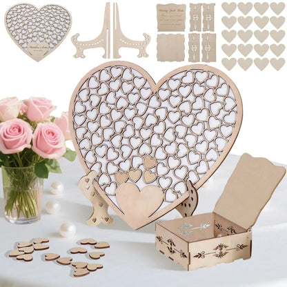 1Pcs Wood Wedding Guest Book Heart Wedding Guest Book Alternative with Box and Small Hearts for Wedding Anniversary Supplies Good Vibrations