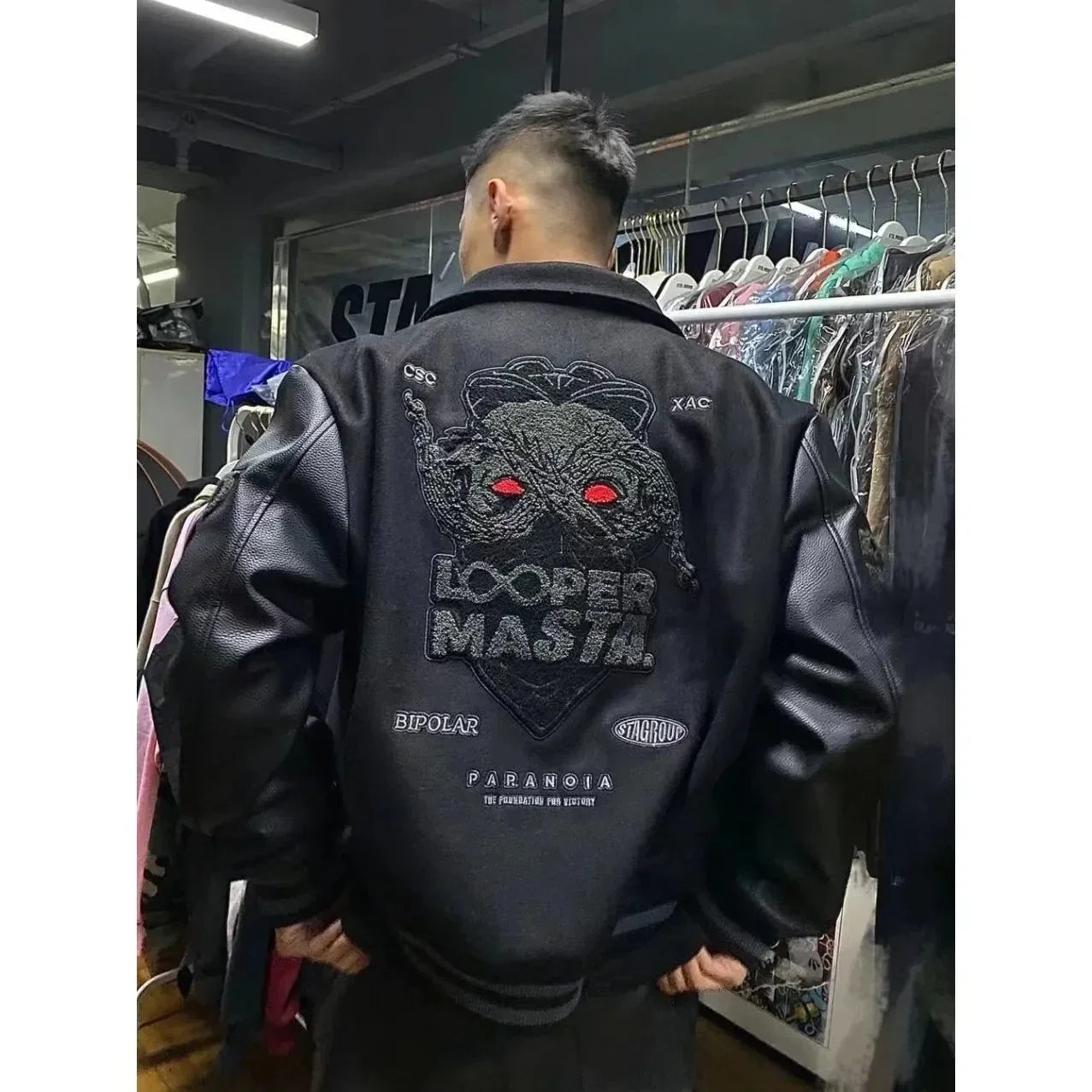 American Fashion Trendy Brand High-density Letter Cartoon Embroidered Red Baseball Uniform Clothing For Men And Women Jacket Good Vibrations