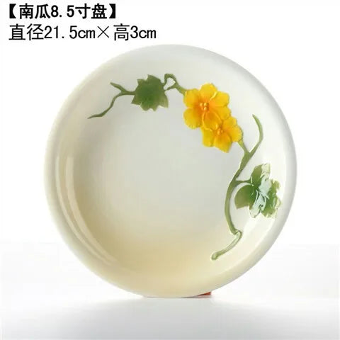 Ceramic Goldfish Shallow Plate Tableware Household Microwave Oven Plate Lily Pumpkin Flowers Fruit Cake Steak Food Plate Good Vibrations