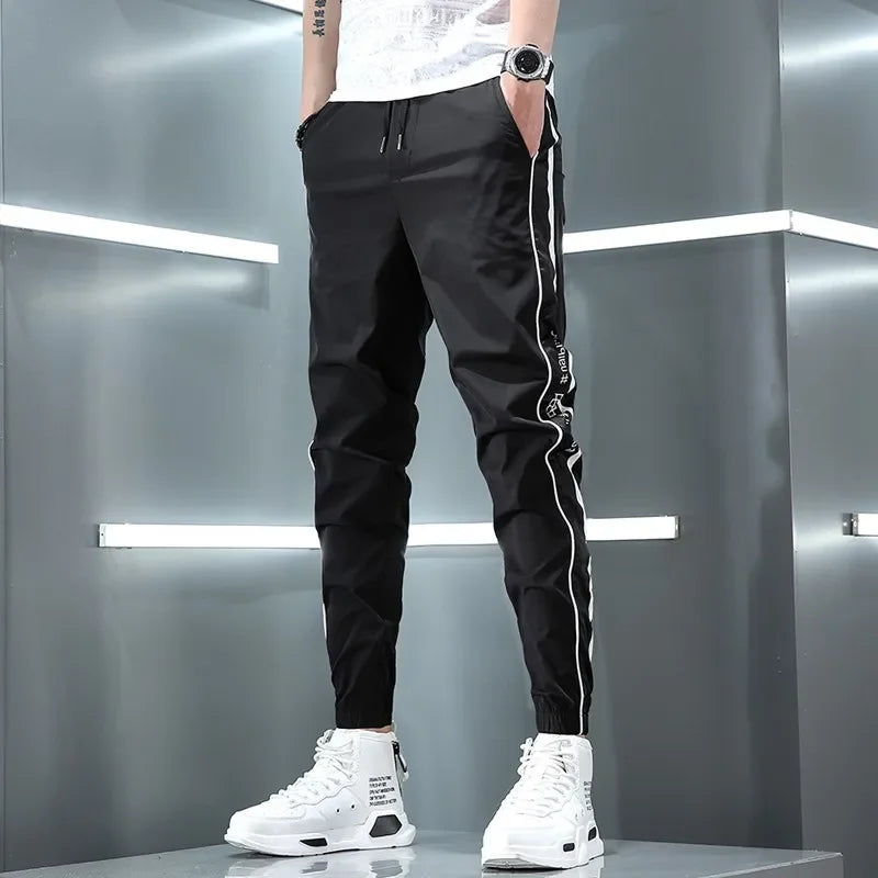 Spring Summer Harajuku Elastic Waist Quick Drying Stripe Casual Baggy Sport Running Work Trousers Man Casual Jogger Sweatpants Good Vibrations