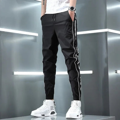 Spring Summer Harajuku Elastic Waist Quick Drying Stripe Casual Baggy Sport Running Work Trousers Man Casual Jogger Sweatpants Good Vibrations