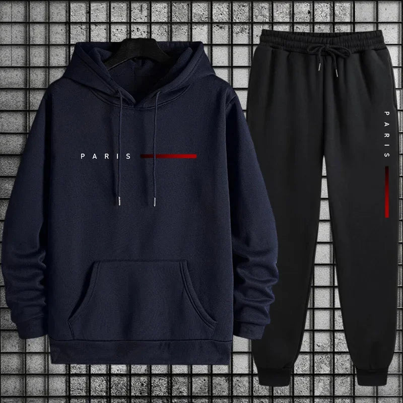 Men Paris Fashion Tracksuit Hoodie and Sweatpants Set with Soft Touch Fabric Autumn Winter Male Home Outdoor Comfort Warm Outfit Good Vibrations