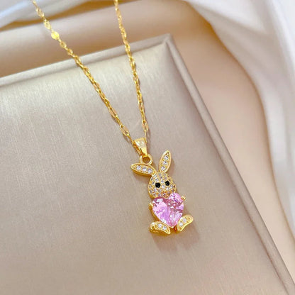 Stainless Steel Jewelry Sets for Woman Girls Shining Austrian Crystal Cute Rabbit Pendant Necklace Huggie Earrings Birthday Gift Good Vibrations Adult Super Store