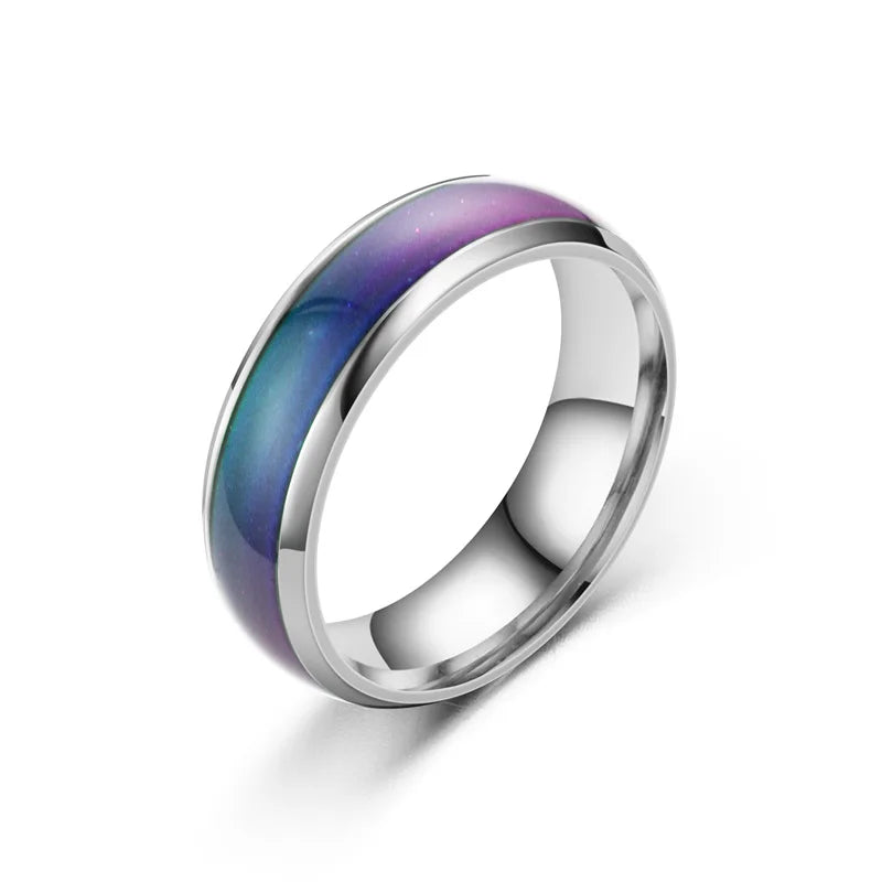 5 Colors Stainless Steel Changing Color Rings Mood Emotion Feeling Temperature Ring for Women Men Couples Ring Tone Jewelry Gift Good Vibrations
