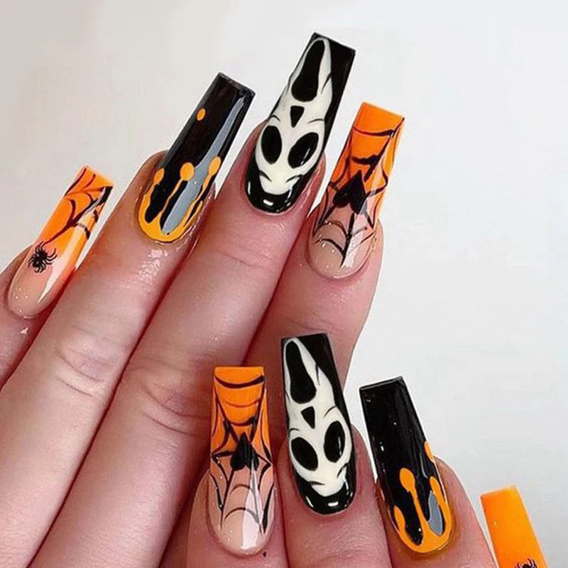 Halloween Acrylic Press On Nails Almond Shape Fake Nails Short Full Cover Glue On Nails Halloween Stick On Nails Cute Ghost Pump Good Vibrations