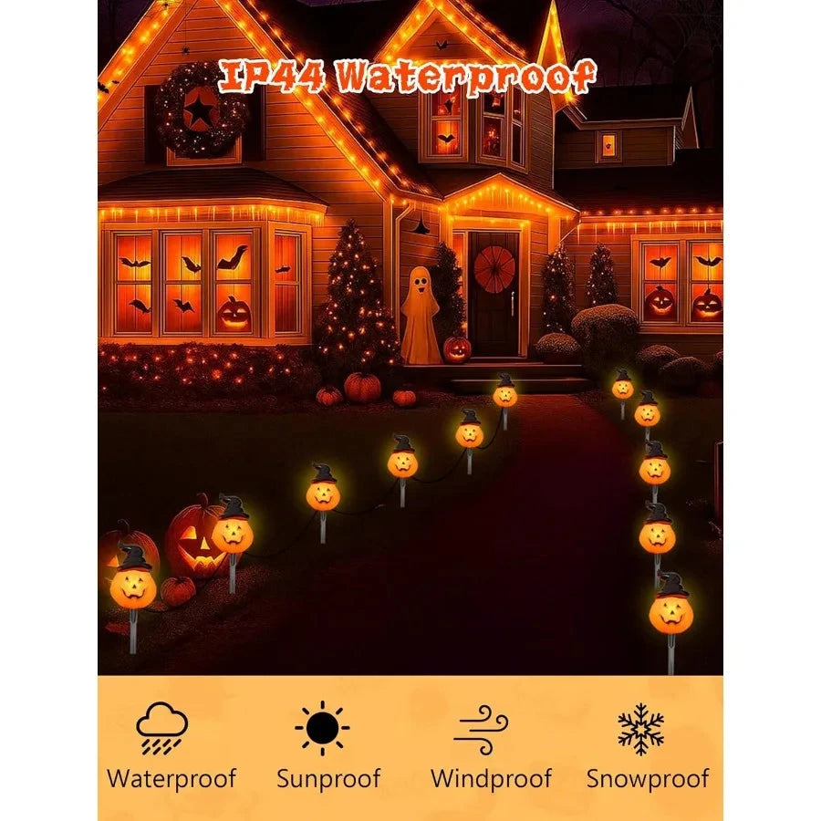 Halloween Pumpkin Pathway Lights Outdoor 4PCS Jack O Lantern Pumpkin Light with Stake Outdoor LED Walkway Lights for Halloween Good Vibrations