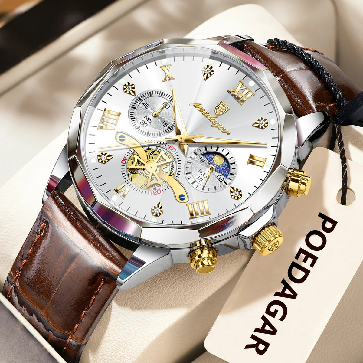 POEDAGAR Military Luxury Men Wristwatch Quartz Waterproof Luminous Chronograph Leather Man Watch Sports Men's Watches Male Reloj Good Vibrations