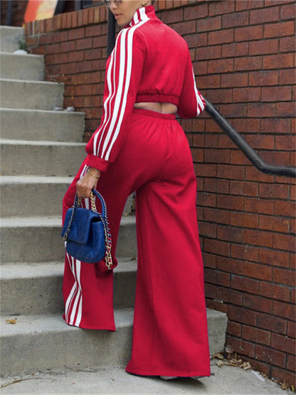 Street 2 Piece Sets Women Outfit Fall Clothes 2024 Women Side Stripe Crop Top + Pant Sets Casual Tracksuits Set Woman Sweatsuits Good Vibrations