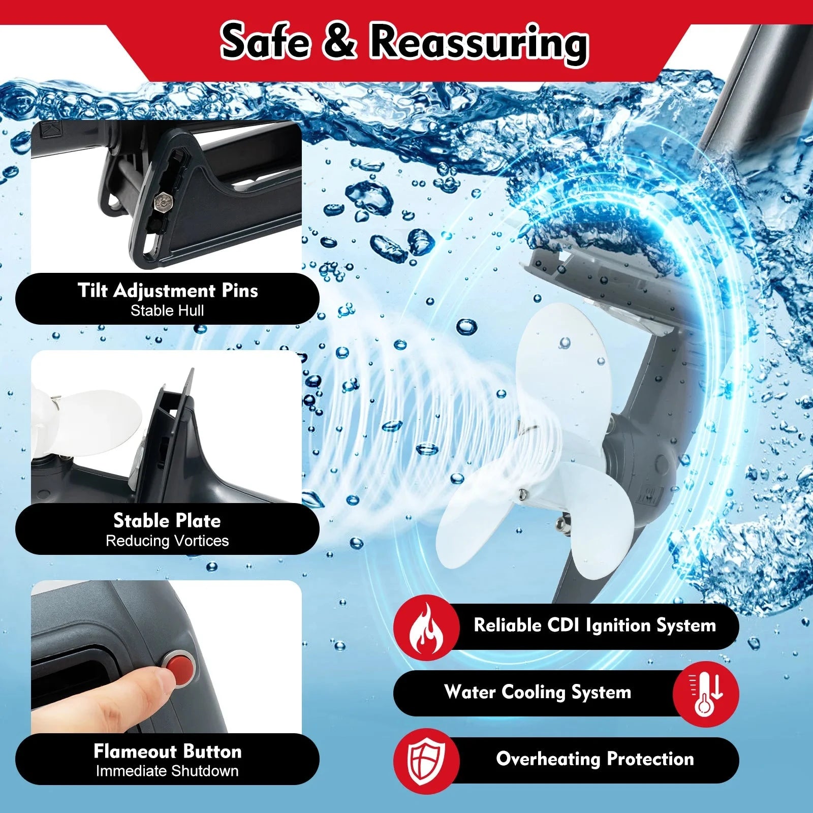 gasoline outboard motor 3.5hp Power 5000rpm Speed 1.3L Tank 35:1 Fuel Ratio Suitable for Fishing Boats Speedboats Small Boats Good Vibrations