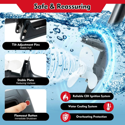 gasoline outboard motor 3.5hp Power 5000rpm Speed 1.3L Tank 35:1 Fuel Ratio Suitable for Fishing Boats Speedboats Small Boats Good Vibrations